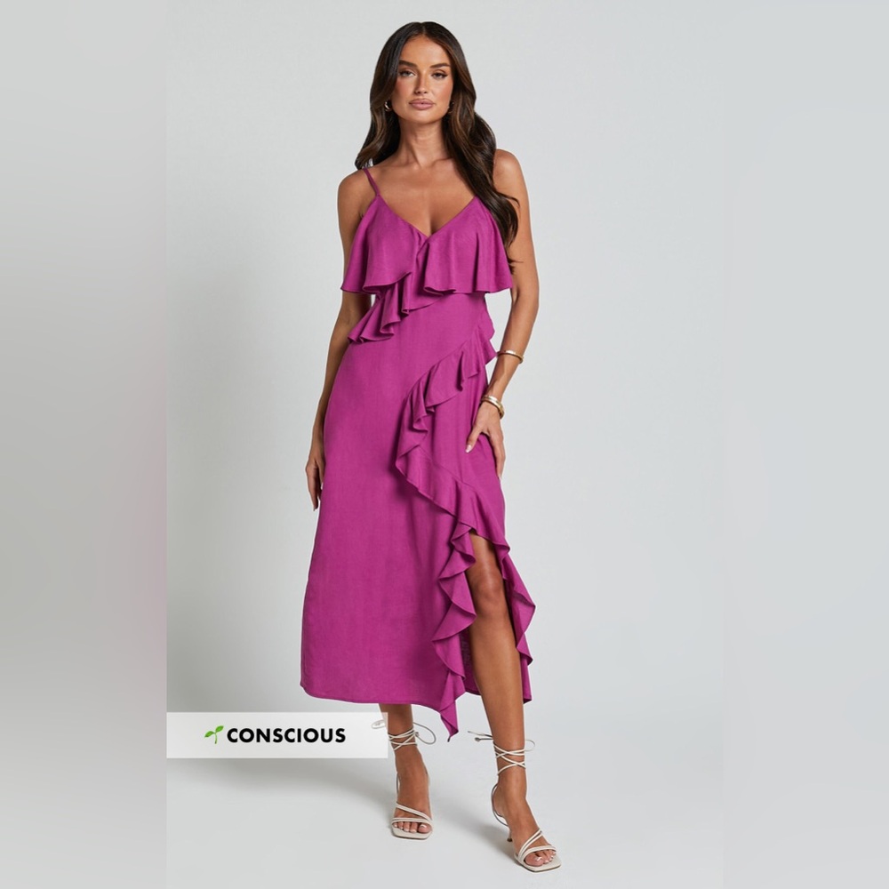 Pearline thigh split midi dress